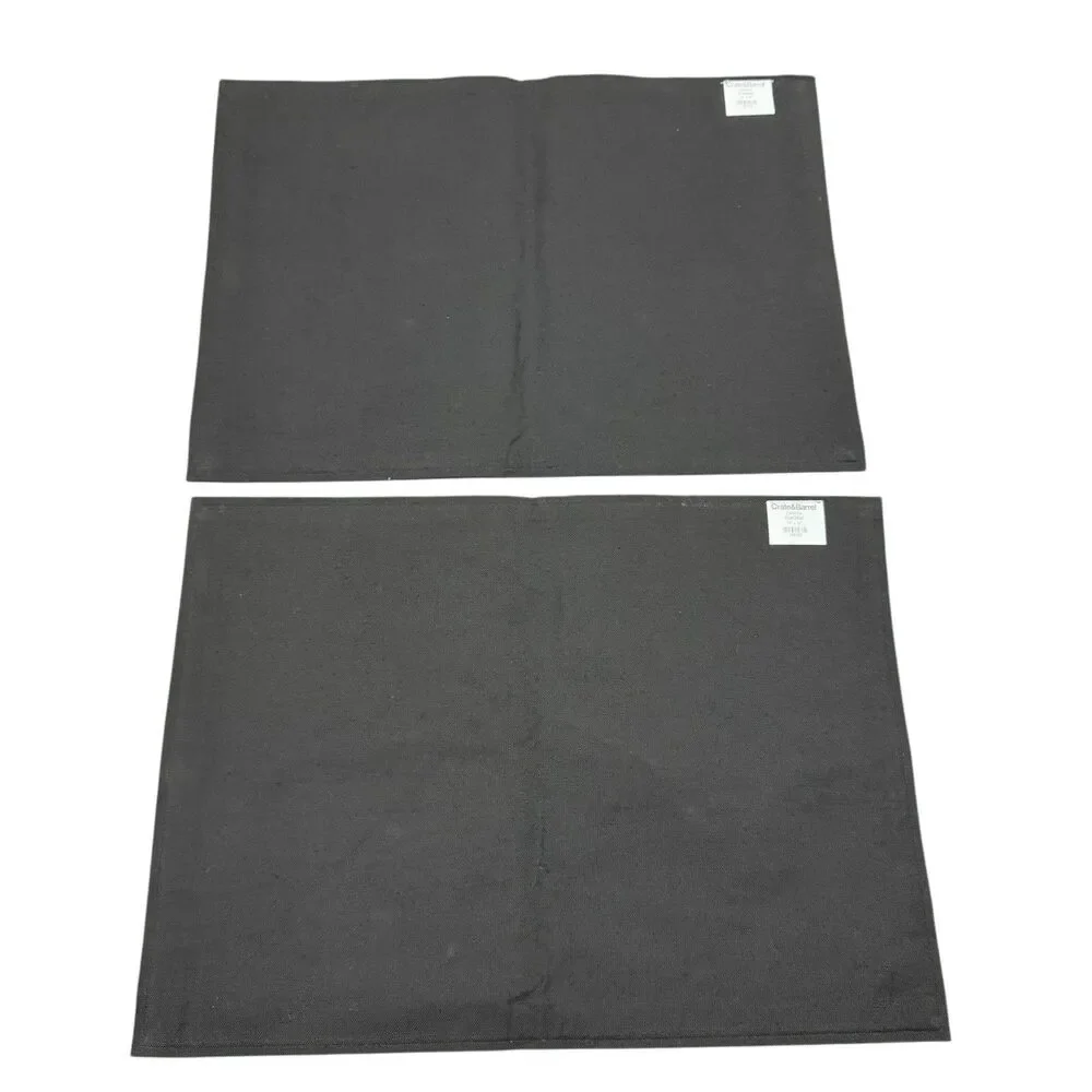 Crate & Barrel Placemats Black Cotton Checkered Pique Woven Rectangle X4 NEW